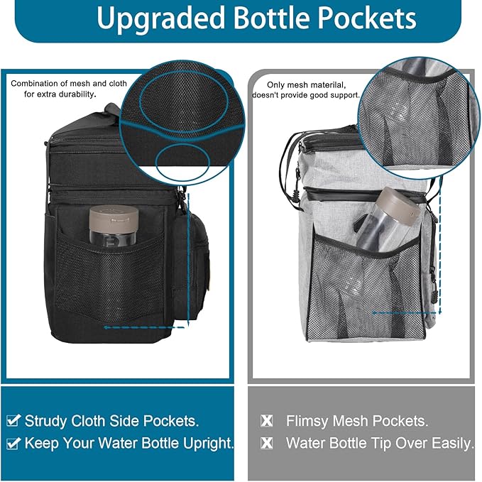 GLENKEY Double Deck Insulated Lunch Box, Expandable Large Lunch Bag Leakproof Cooler Bag Lunch Pail for Men Women Adults Work Shifts Travel Daytrip, Black