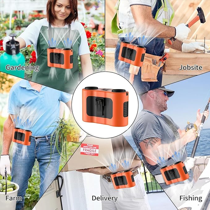 Waist mounted air conditioning fan - a cooling device designed specifically for outdoor workers, equipped with a 20000mAh battery, providing 40 hours of long-lasting battery life (orange)