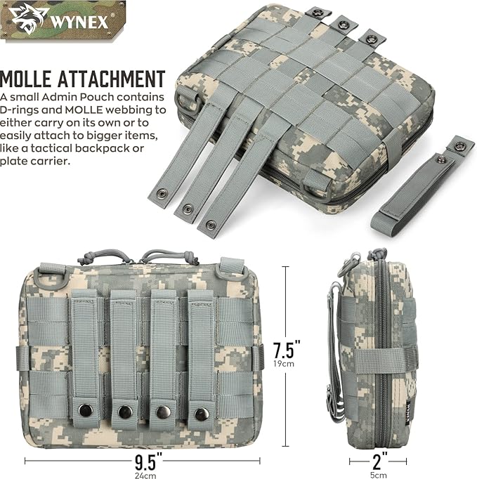 WYNEX Tactical Admin Molle Pouch, Medical EDC EMT Utility Bag Shell Design Attachment Pouches 1000D Nylon Hiking Belt Bags