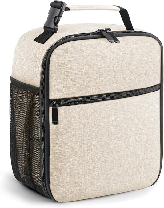 Lunch Bag for Men/Women, Reusable Lunchbox for Adult, Small Insulated Lunch box, Lunch Tote Bag for Office, Work, Picnic - Beige White