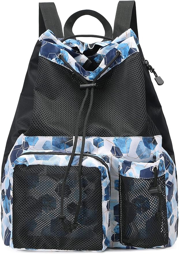 Lohol Large Mesh Drawstring Backpack with Shoe Bag, Durable Swimming String Sack with Handle for Sports Gym Yoga Beach Travel