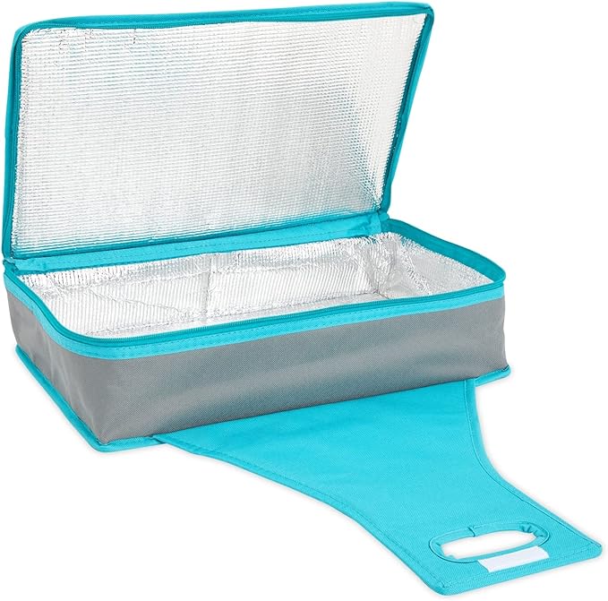 Juvale Thermal Insulated Casserole Carrier - Food Warmer Bag Container to Keep Food Hot for Lunch, Potluck Dish, Picnics, Pie, Transport (Teal and Gray, 16x10x4 in)