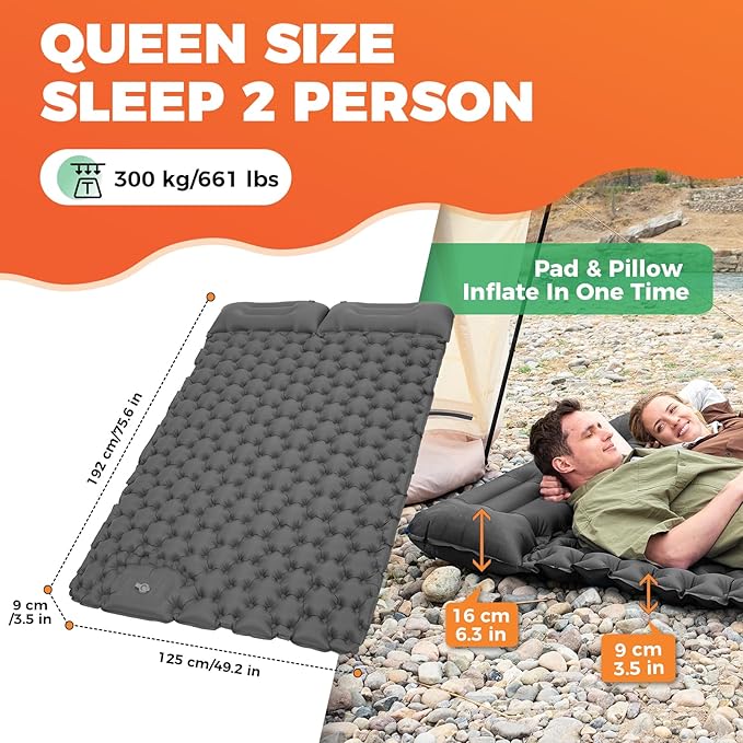 KingCamp Sleeping Pad for Camping, Inflatable Sleeping Pad Ultralight Connectable Camping Mattress with Pillow Built-in Foot Pump for Backpacking Hiking Tent Cot