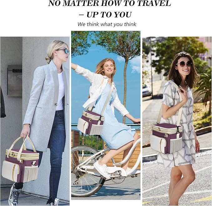 Lunch Box & Lunch Bag for Women, Large Insulated Adult Lunch Box Leakproof Lunchbox Cooler Bag for Work Picnic Beach,16L, Pink-purple & White