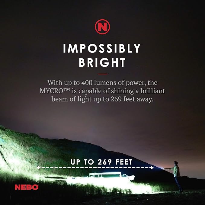NEBO Mycro Rechargeable LED Keychain Light | Key Ring Flashlight Features 6 Light Modes,