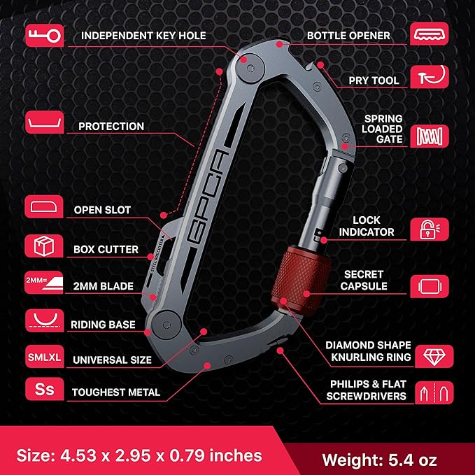GPCA Carabiner Keychain Clip, Key Organizer, Key Ring, car Key Holder, Multi Tool EDC Gear with Bottle Opener