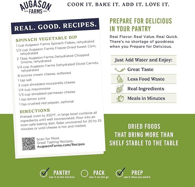 Augason Farms Dehydrated Spinach Flakes Can, Emergency Food Supply, Everyday Meals, 45 Servings