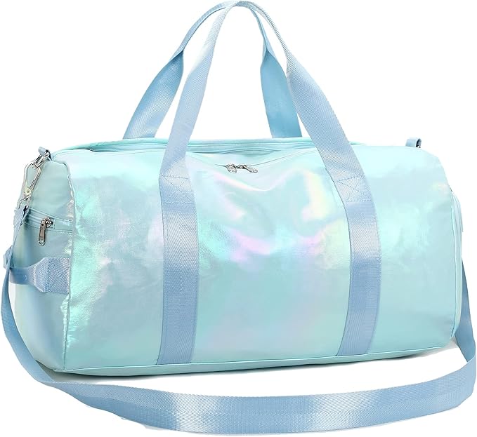 Gym Bag Sports Duffle Bag with Wet Pocket Weekender Overnight Bag with Waterproof Shoe Pouch and Air Hole for Girls Kids Women Travel Foldable Bag (Green)