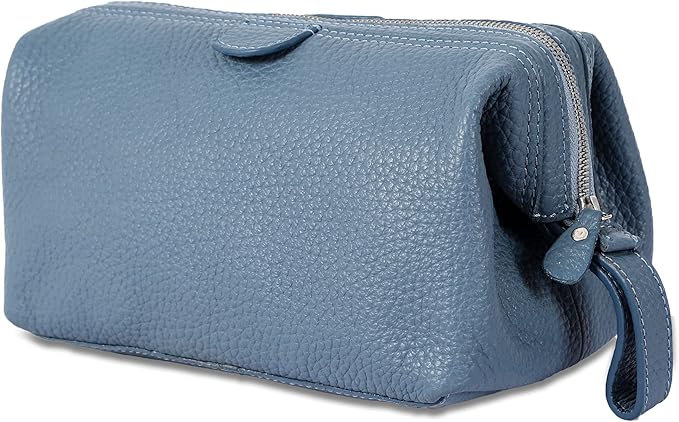KomalC Premium Buffalo Leather Unisex Toiletry Bag Travel Dopp Kit