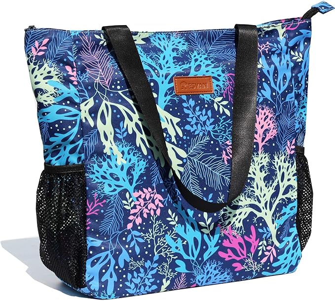 ESVAN Original Floral Water Resistant Large Tote Bag Shoulder Bag for Gym Beach Travel Daily Bags Upgraded