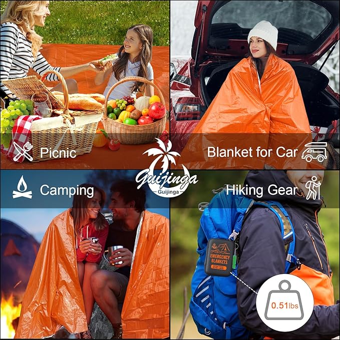 Emergency Blankets for Survival, 2-Pack/4-Pack Space Blankets, Gigantic & Extremely Thick Mylar Blankets, Suitable for Outdoor Survival, Camping, and Hiking