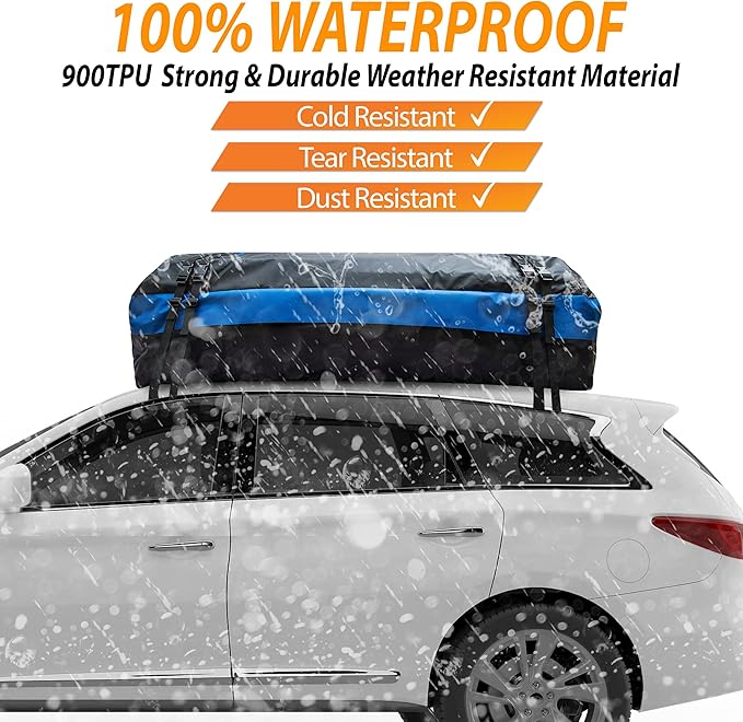 Zone Tech 21 Cubic Feet Car Rooftop Cargo Bag Carrier Soft Shell Waterproof Protective Tear and Dust Resistant Includes 6 Hooks, Anti Slip Mat, Bonus Safety Luggage Lock