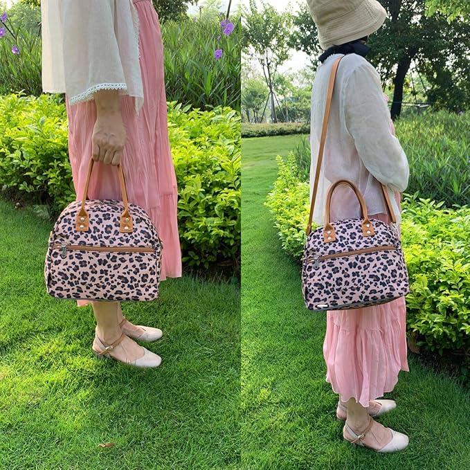 FlowFly Insulated Lunch Bag With Shoulder Strap for Women, Men, and Kids, Large and Reusable, Handle, Freezable Work and School Travel Tote and Meal Prep Organizer,Leapard