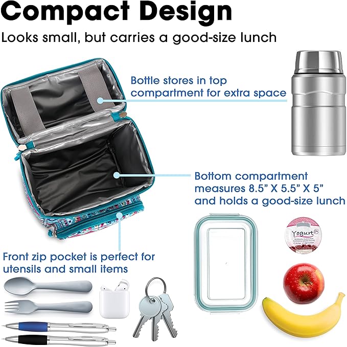 J World Corey Kids Lunch Bag. Insulated Lunch-Box for Boys Girls, Mint Tribal