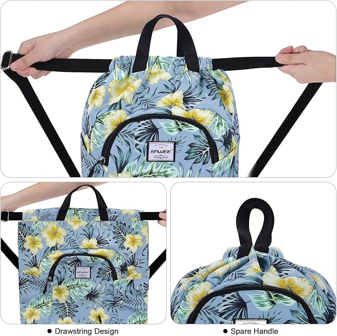 Dry Wet Drawstring Backpack with Shoe Compartment for Women Adjustable Gym Bag