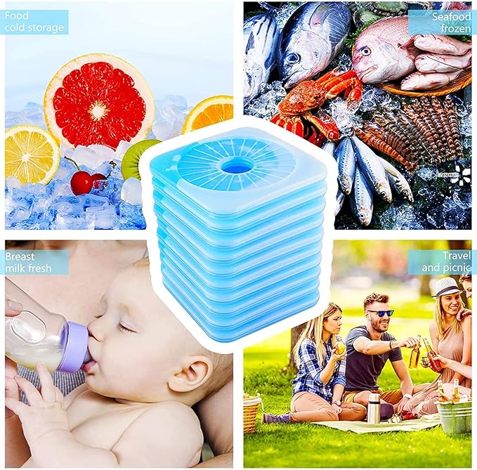 10pcs Slim Ice Packs Quick Cooling & Long-Lasting for Lunch Box | Lunch Bags | Freezer Packs Reusable Cool Pack | Ice Packs for Office/Jobsite/Camping/Beach/Picnics/Golf