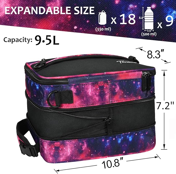 Expandable Insulated Lunch Bag, Leakproof Flat Lunch Cooler Tote with Shoulder Strap for Men and Women, Suitable for Work & Office by Tirrinia, Starlight