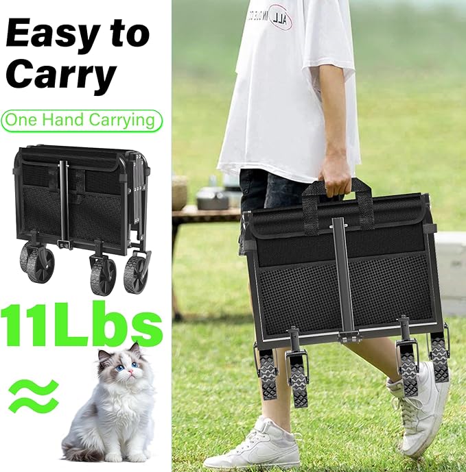 Wagons Carts Foldable - 360Lbs Collapsible Folding Wagon - Wagon Cart with Wheels Portable for Sports, Camping, Storage, Travel, Shopping - Black2
