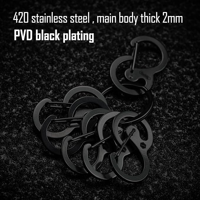 KeyUnity Stainless Steel Carabiner Mini Clips, Key Holder Organizer Keychain for Keys, Flashlight, Folding Knife & Whistles