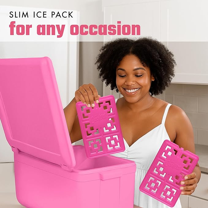 Cool Coolers XL Fashion Ice by Fit + Fresh, 2pk Ice Blocks for Lunchboxes, Freezer Packs for Coolers, Hot Pink