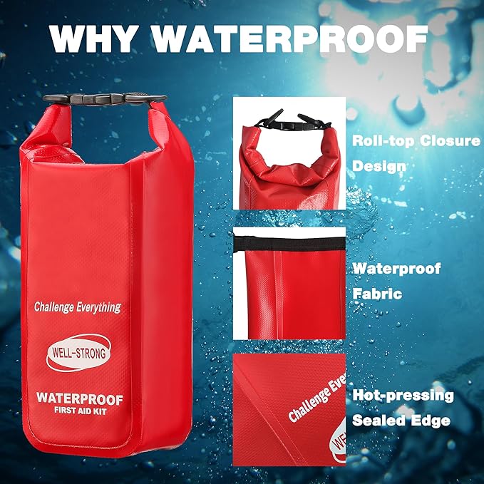 Waterproof Marine First Aid Kit 210Pcs - Emergency Boat Safety Supplies for Fishing, Kayaking with Roll Top Design