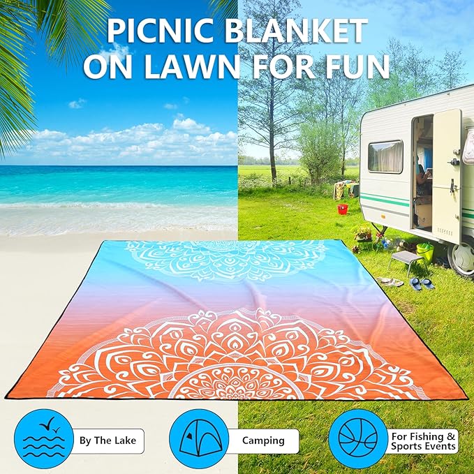 Beach Blanket Waterproof Sandproof Extra Large Beach Mat 79" X 83"/120"x108"for 1-8 Adults Quick Drying Durable Outdoor Picnic Mat for Beach Travel Camping Hiking