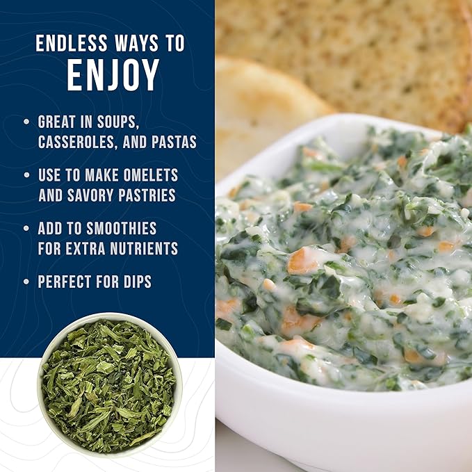 Augason Farms Dehydrated Spinach Flakes Can, Emergency Food Supply, Everyday Meals, 45 Servings