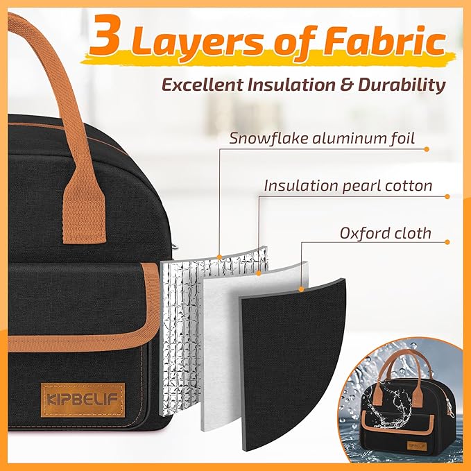 KIPBELIF Cute & Roomy Adult Lunch Box for Women – Stylish Insulated Lunch Bag with Cooling Pack, Shoulder Strap, Multi-Pockets for Work, Picnic, and Travel (Standard Size)