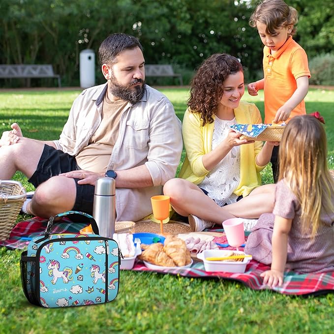 esouler Lunch Box Kids Insulated Lunch Bag for Boys & Girls Durable Children Lunchbox for School with Water Bottle Holder-Blue Unicorn