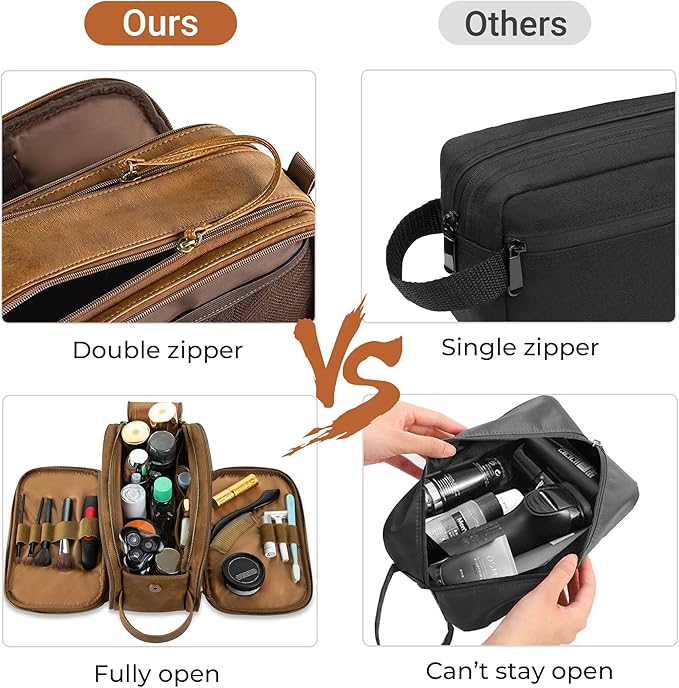 Elviros Toiletry Bag for Men, Large Travel Shaving Dopp Kit Water-resistant Bathroom Toiletries Organizer PU Leather Cosmetic Bags