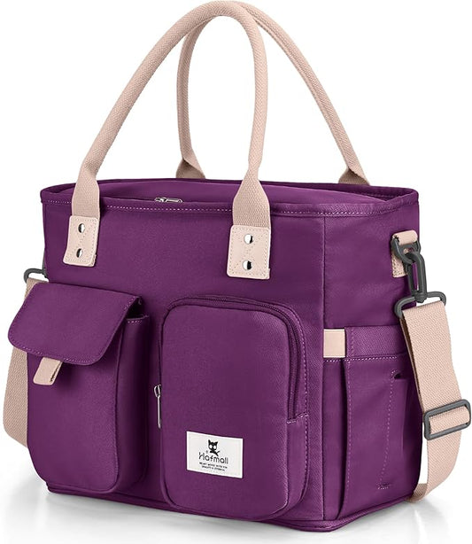 Hafmall Insulated Lunch Bag for Adults, Big lunch box for Womens, Wide Opening Insulated Tote Bag with Shoulder Strap, Reusable Adult Lunch Bag For Work, Picnic(Purple)