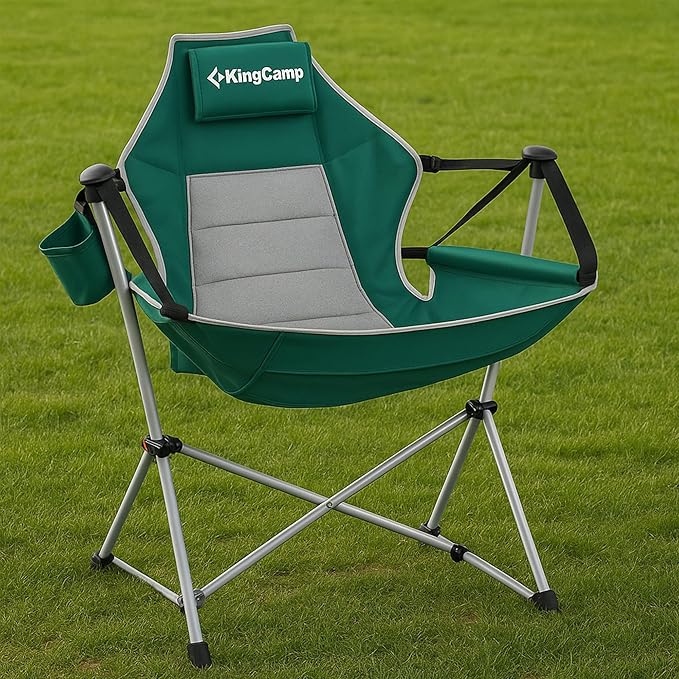 KingCamp Hammock Chair with Footrest, Swinging Portable Folding Camping Chairs for Adults MAX 400lbs Heavy Duty Foldable Oversized Rocker with Cup Holder Pillow for Outdoor Beach Patio Sport Lawn
