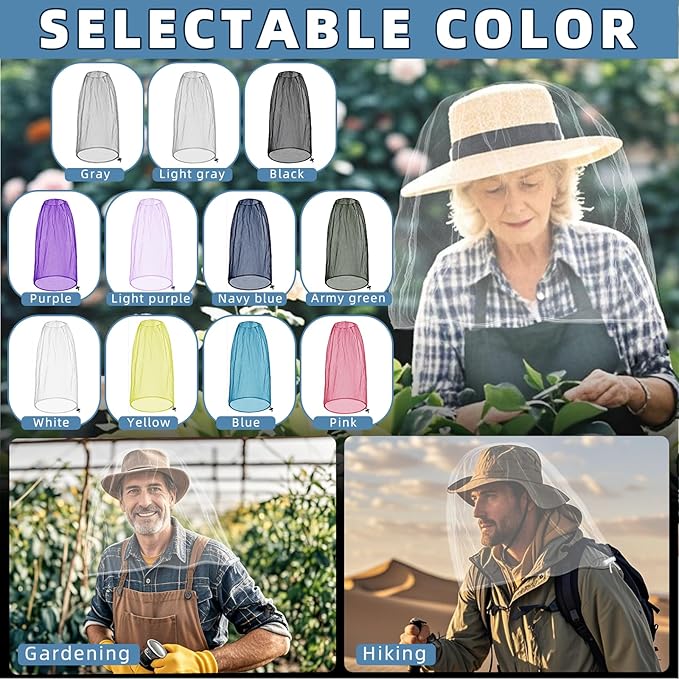 Oversized Mosquito Net 42 x 25 Inches Ultra Large Mosquito Head Net Face Neck Fly Mesh Netting Fits All Hats for Outdoor Camping Hiking Fishing Gardening Safari (White)