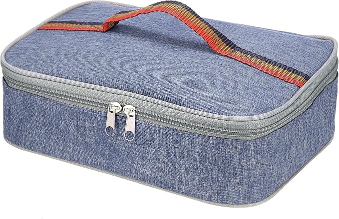 PATIKIL 11"x8"x3" Insulated Lunch Bags, Portable Food Containers Bag Flat Bento Bags Reusable Thermal Lunch Pail for Men and Women, Blue