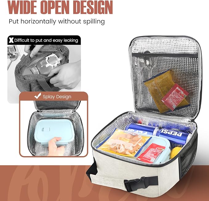 Lunch Bag for Men/Women, Reusable Lunchbox for Adult, Small Insulated Lunch box, Lunch Tote Bag for Office, Work, Picnic - Beige White