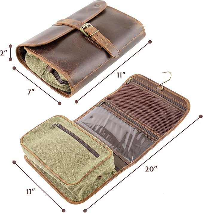 moonster Hanging Toiletry Bag for Men & Women, Leather Toiletry Bag for Men, Mens Toiletry Bags for Traveling, Hanging Travel Toiletry Bag, Mens Travel Bag Toiletry, Dopp Kit Shower Bags for Men