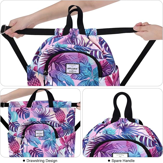 Dry Wet Drawstring Backpack with Shoe Compartment for Women Adjustable Gym Bag