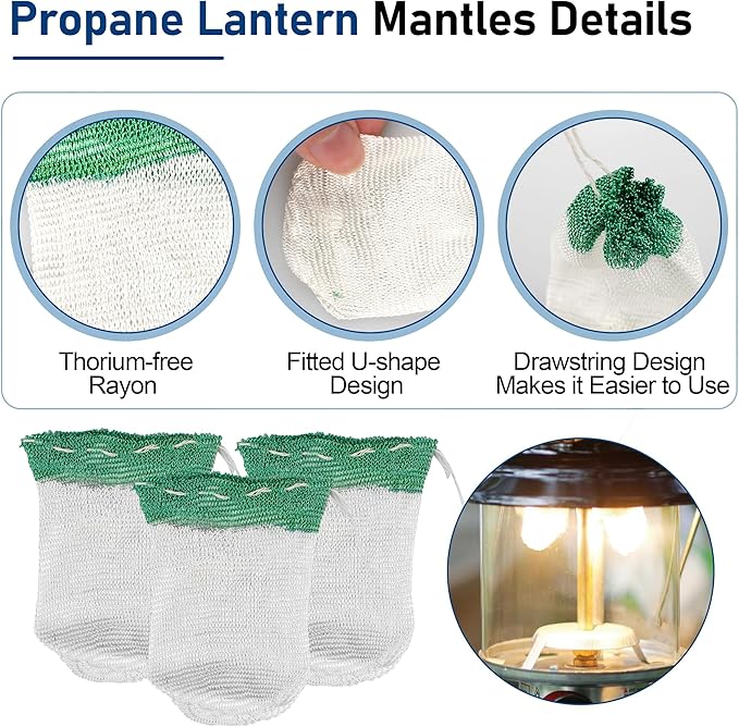 Camping Lantern Accessories for Coleman Lantern Replacement Part Glass Globe, Lantern Mantles, Check Valve and Air Stem Compatible with Standard Shape Coleman Fueled Propane Lanterns ﻿