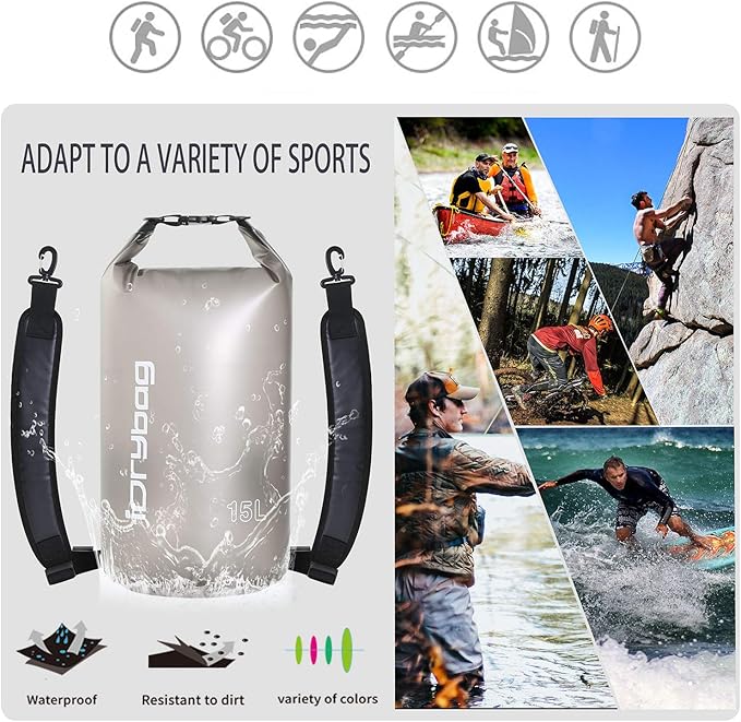 IDRYBAG Clear Dry Bag Waterproof 2L/5L/10L/15L/20L, Small Dry Sack Waterproof Bag for Kayaking