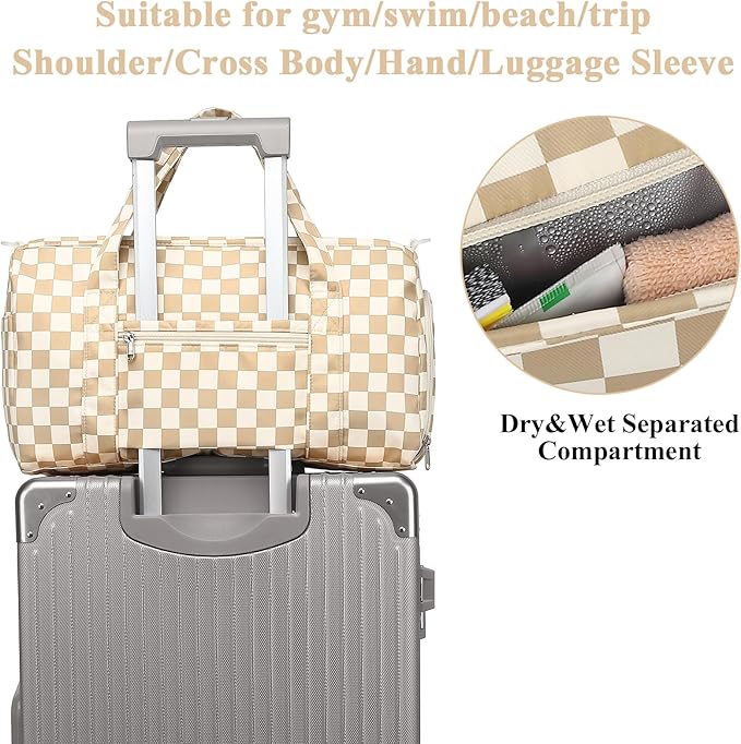 Gym Bag Sports Duffle Bag with Wet Pocket Weekender Overnight Bag with Waterproof Shoe Pouch and Air Hole for Girls Kids Women Travel Foldable Bag