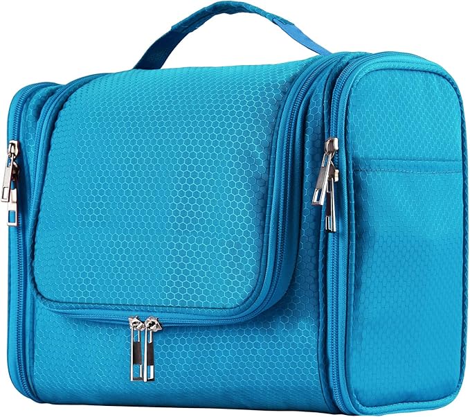 Buruis Large Capacity Toiletry Bag for Women and Men, Hanging Toiletry Organizer Cosmetics Makeup Bag, Water-resistant Dopp Kit Shaving Bags for Full Sized Toiletries, Travel Essentials (Light Blue)