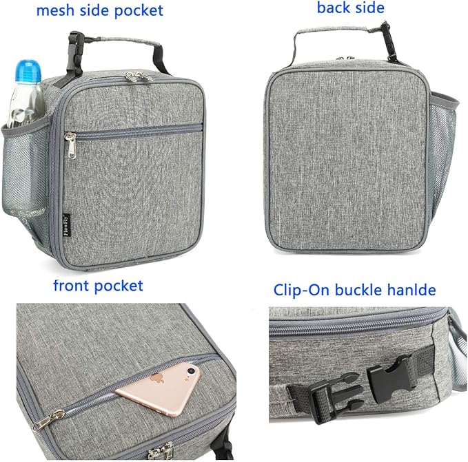 FlowFly Kids Lunch box Insulated Soft Bag Mini Cooler Back to School Thermal Meal Tote Kit for Girls, Boys(Heather Grey)