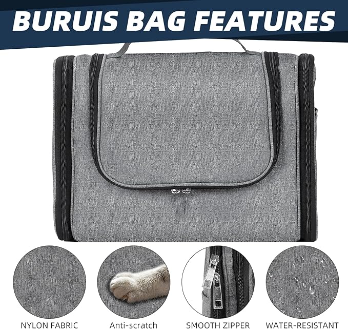 Buruis Large Capacity Toiletry Bag for Women and Men, Hanging Toiletry Organizer Cosmetics Makeup Bag, Water-resistant Dopp Kit Shaving Bags for Full Sized Toiletries, Travel Essentials (Oxford Gray)