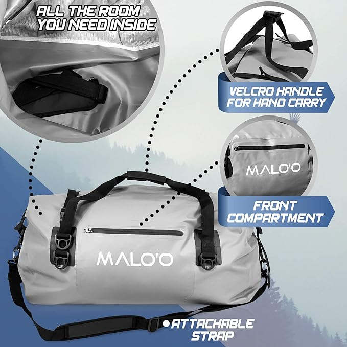 Malo'o Waterproof Dry Bag Duffel 40L/60L/100L, Roll Top Duffel Keeps Gear Dry for Kayaking, Rafting, Boating, Swimming, Camping, Hiking, Beach, Fishing - Internal & External Pockets and Molle Loops