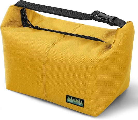 Haimont Small Insulated Lunch Bag for Men, Women, Portable Soft Cooler Bag with Buckle, Leakproof Lunchbox for Work, Travel, Camping, Hiking, Beach, Yellow