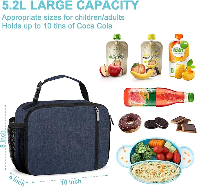 esouler Lunch Box Kids Insulated Lunch Bag for Boys & Girls Durable Children Lunchbox for School with Water Bottle Holder-Blue