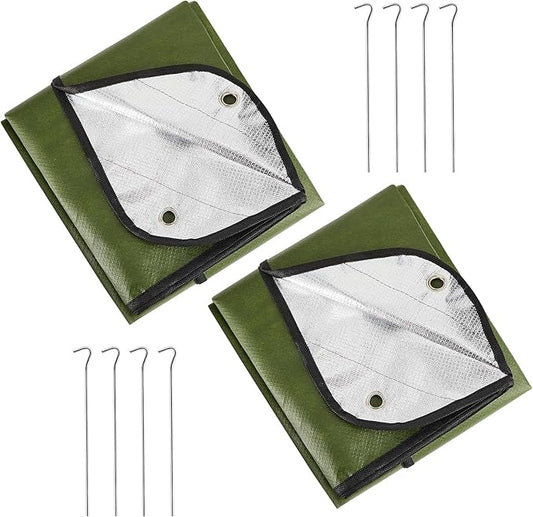 Kingdder 2 Pcs Heavy Duty Emergency Blanket for Survival Thermal Tarp Insulated Tent Camping Tarp Infrared Blocked Blankets for Rescue Camping Hiking (Green)