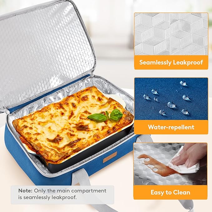 Insulated Casserole Carrier for Hot or Cold Food, Lasagna Lugger Tote for Potluck Parties/Picnic/Cookouts, Fits 9"×13" Baking Dish, Pure Blue