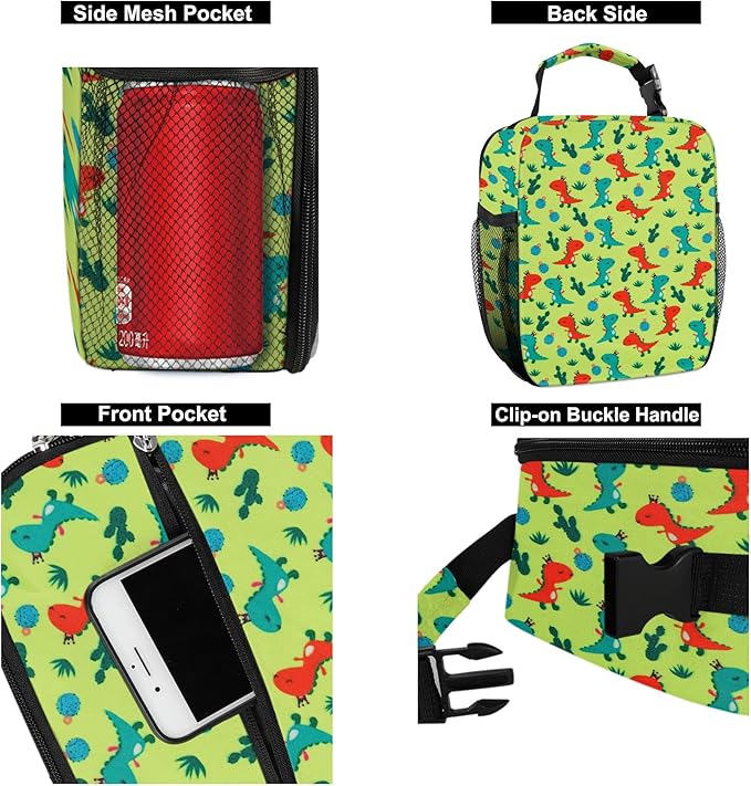 Lunch Box for Men & Women Durable Lunch Bag for Adults Reusable Small Lunchbox Orange Dinosaur