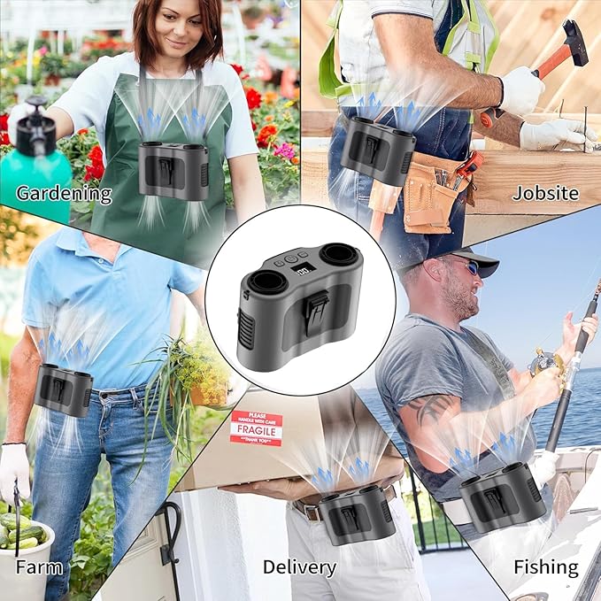 Waist mounted air conditioning fan - a cooling device designed specifically for outdoor workers, equipped with a 20000mAh battery, providing 40 hours of long-lasting battery life (grey)
